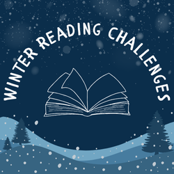 Winter Reading Challenges with book over abstract snowy landscape